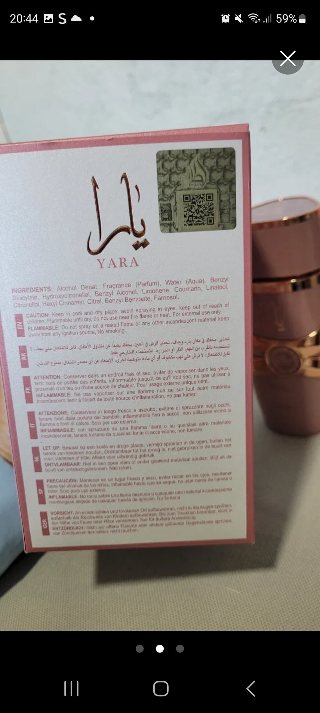 Perfume Lattafa Yara Rosa y Dorado